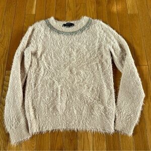 Forever 21 Fuzzy Long Sleeve Rhinestone Beaded Neck Sweater Pink Size Small